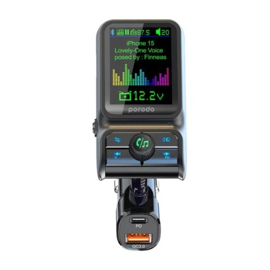 Porodo Dual Port Car Charger FM Transmitter - Black